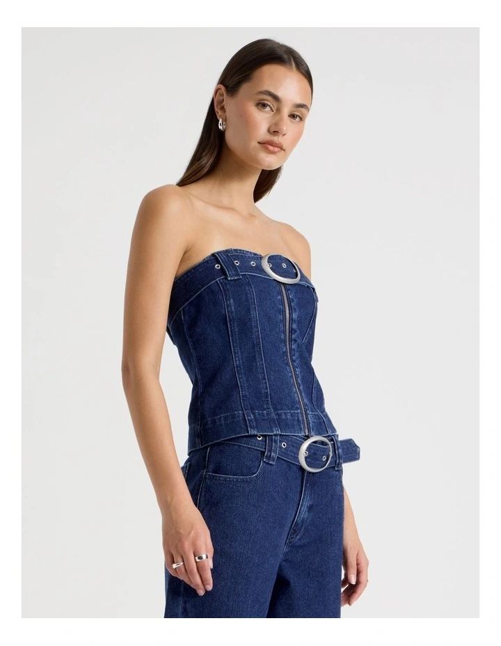 Buckle Denim Top in Mid Blue Wash image 5