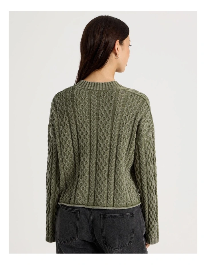 Stone Wash Cropped Boxy Cardigan in Olive Night image 6