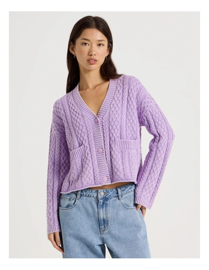 Stone Wash Cropped Boxy Cardigan in Orchid Bloom image 1