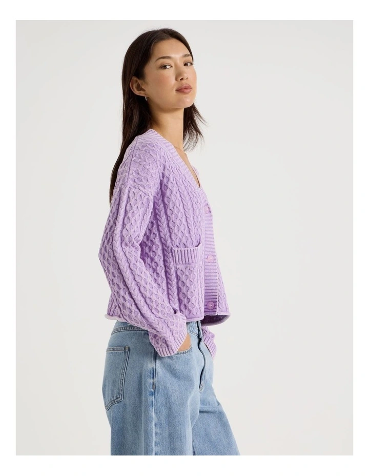 Stone Wash Cropped Boxy Cardigan in Orchid Bloom image 2