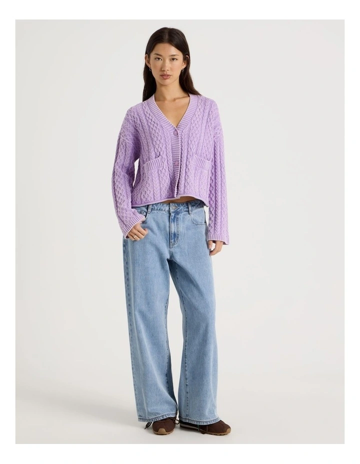 Stone Wash Cropped Boxy Cardigan in Orchid Bloom image 3