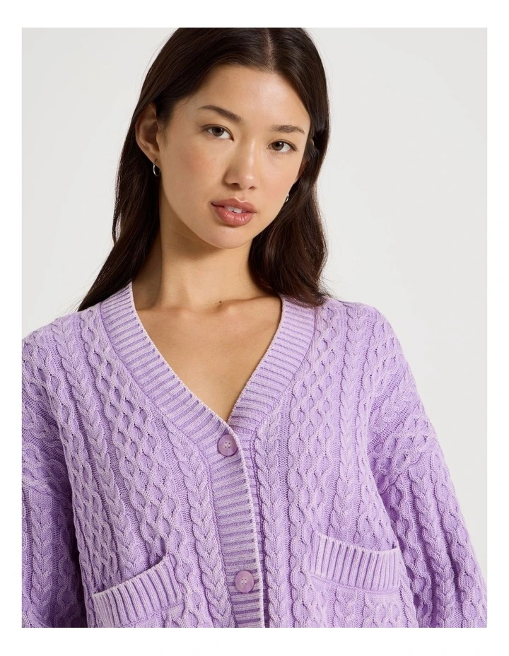 Stone Wash Cropped Boxy Cardigan in Orchid Bloom image 4