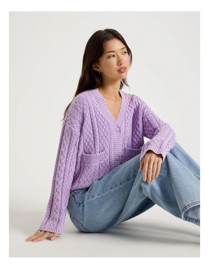 Stone Wash Cropped Boxy Cardigan in Orchid Bloom image 5