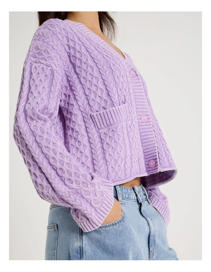 Stone Wash Cropped Boxy Cardigan in Orchid Bloom image 7