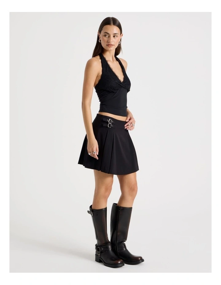 Jersey Lace Trim Halter Top in Jet Black image 2