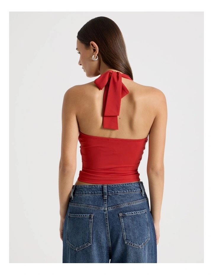Jersey Lace Trim Halter Top in American Beauty image 5