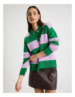 Rugby Knit in Verdant Green and Orchid Stripe