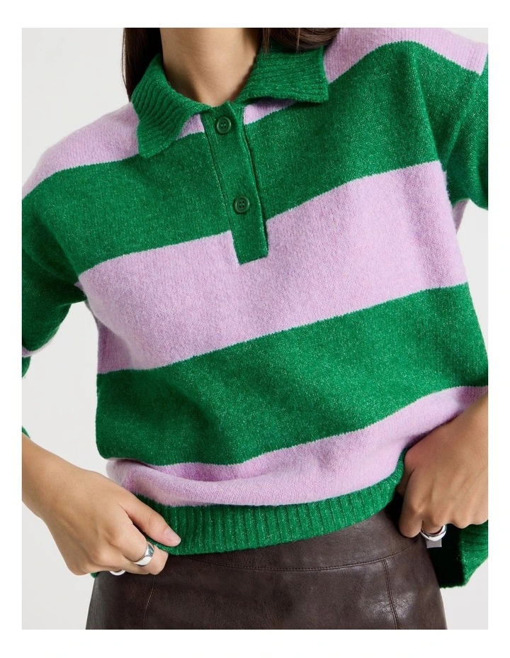 Rugby Knit in Verdant Green and Orchid Stripe image 3