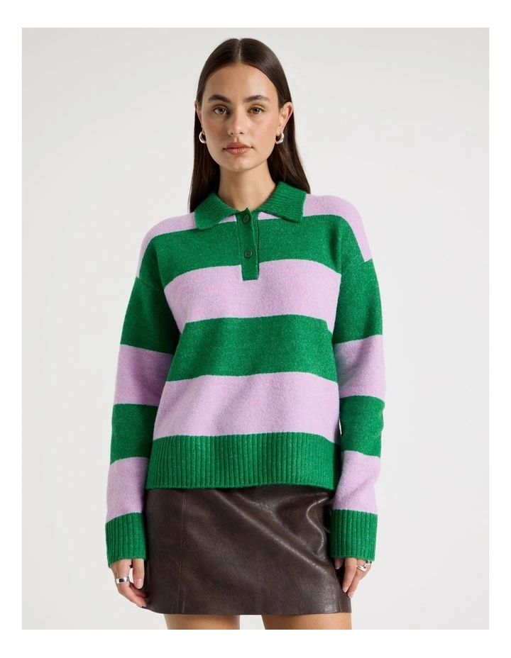 Rugby Knit in Verdant Green and Orchid Stripe image 4