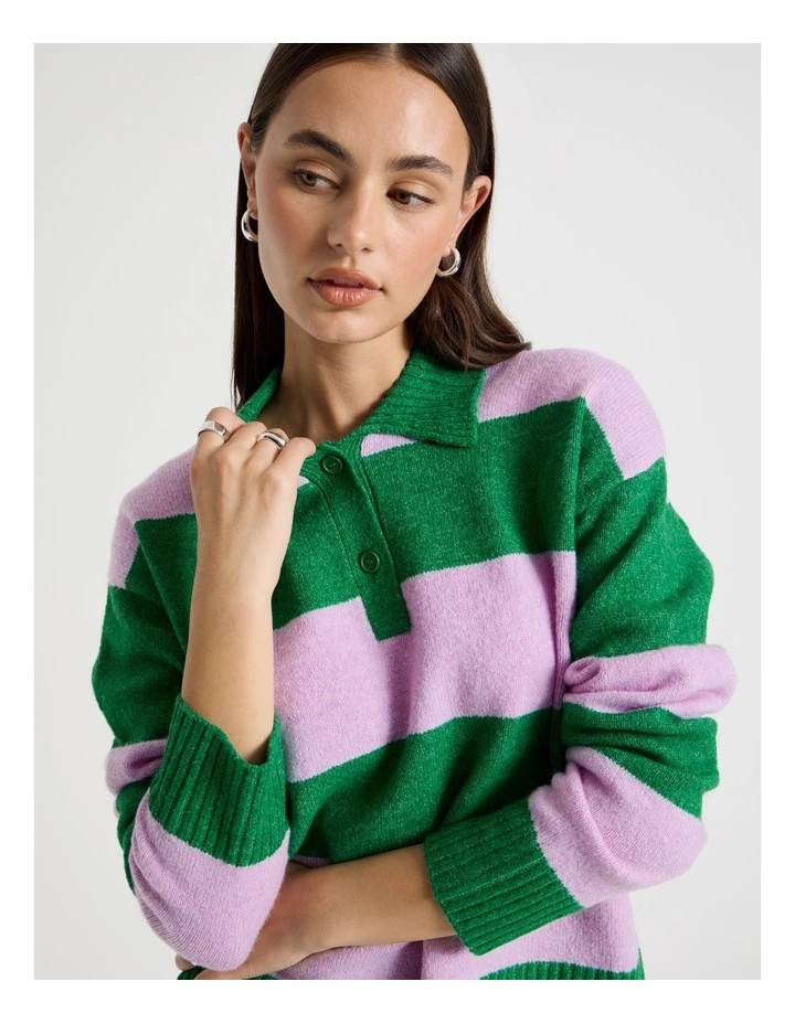 Rugby Knit in Verdant Green and Orchid Stripe image 5