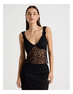 Polka Mesh Cami in Jet Black