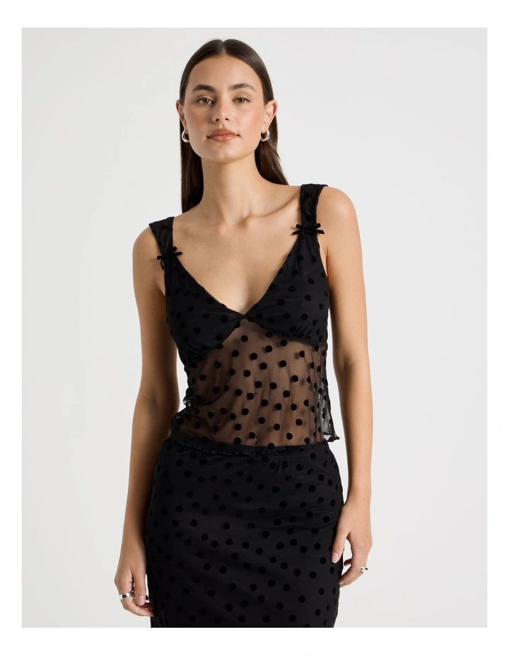 Polka Mesh Cami in Jet Black image 1