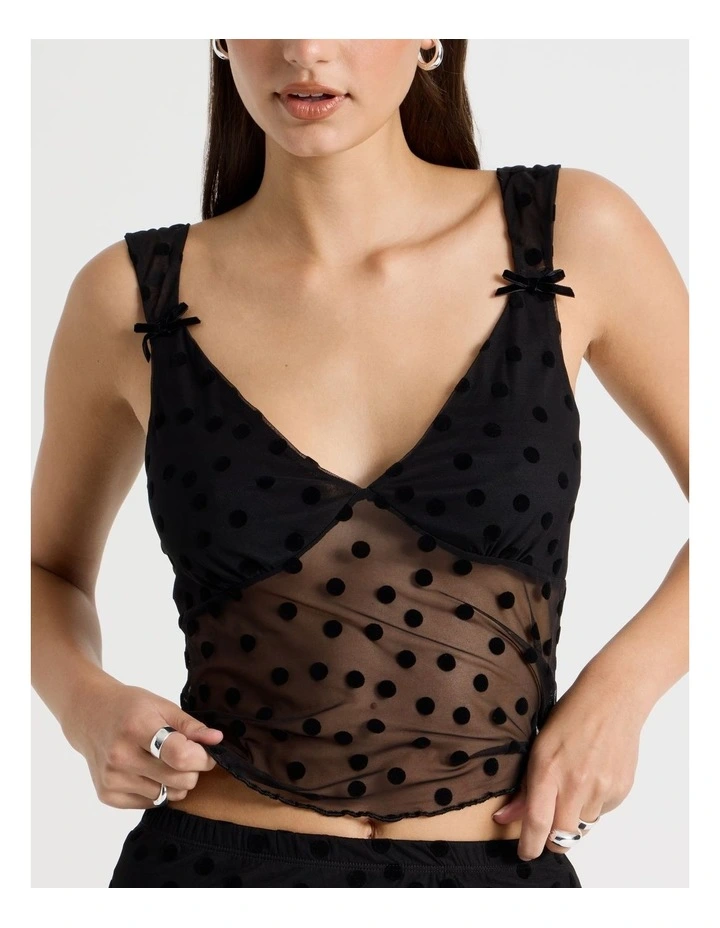 Polka Mesh Cami in Jet Black image 2