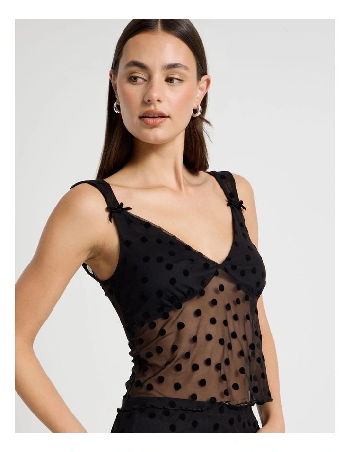 Polka Mesh Cami in Jet Black image 5