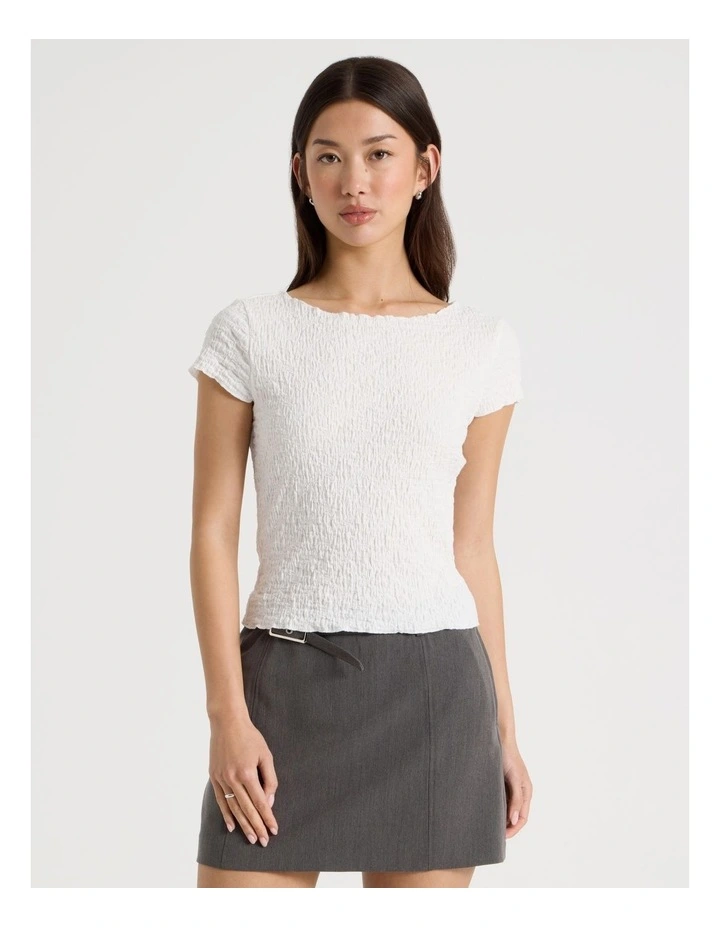 Textured Cap Sleeve Top in Snow White image 1