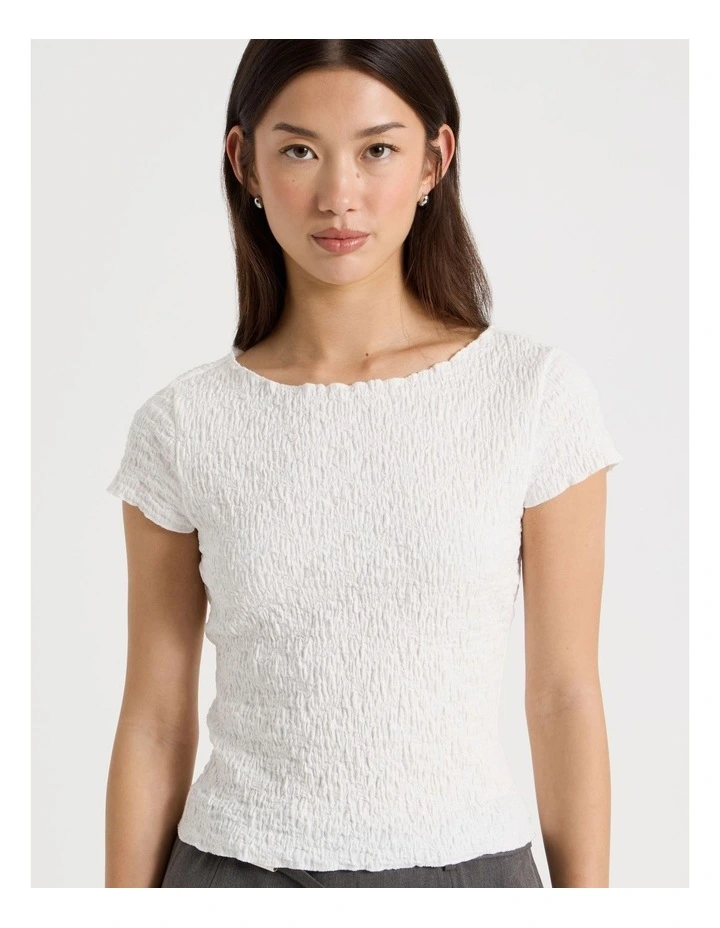 Textured Cap Sleeve Top in Snow White image 3