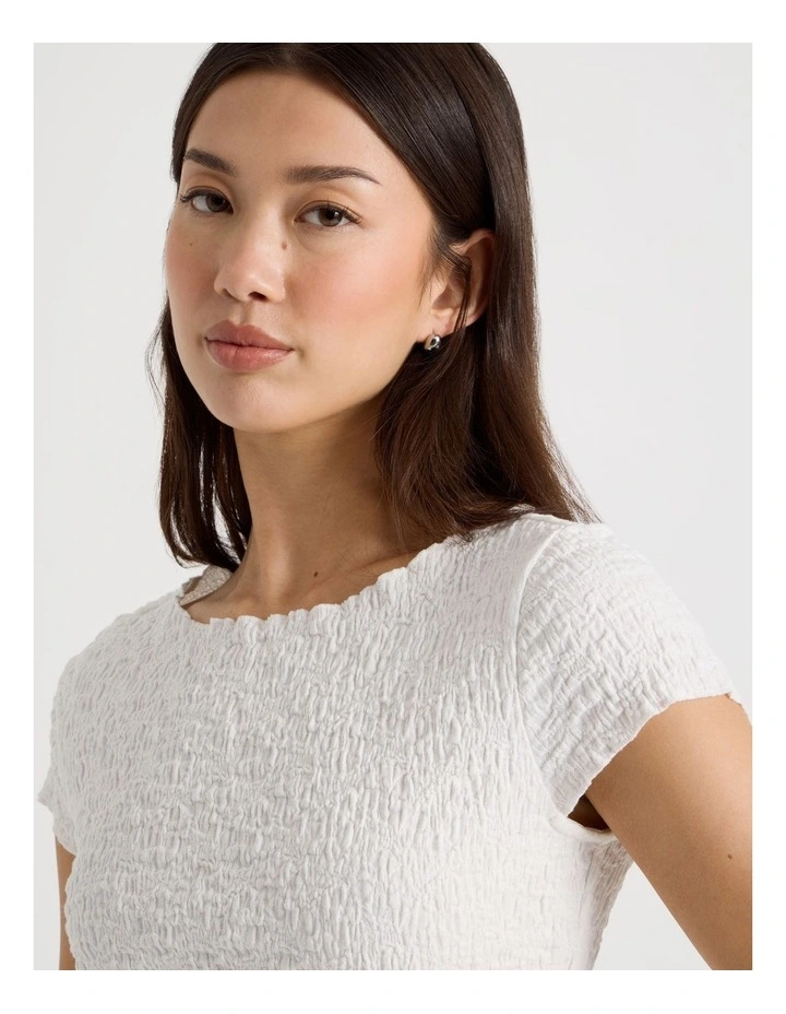 Textured Cap Sleeve Top in Snow White image 4
