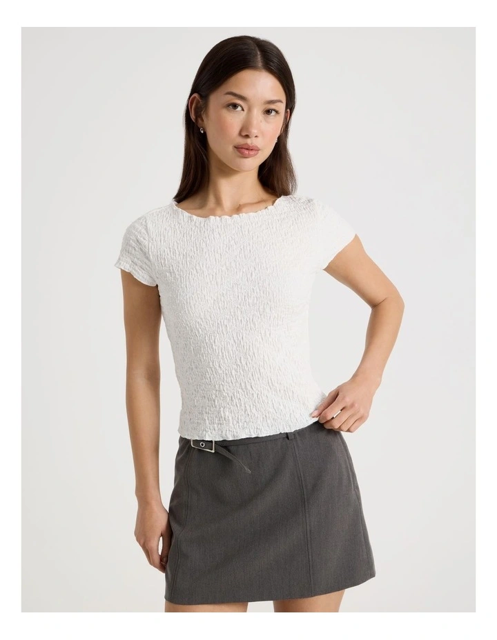 Textured Cap Sleeve Top in Snow White image 5