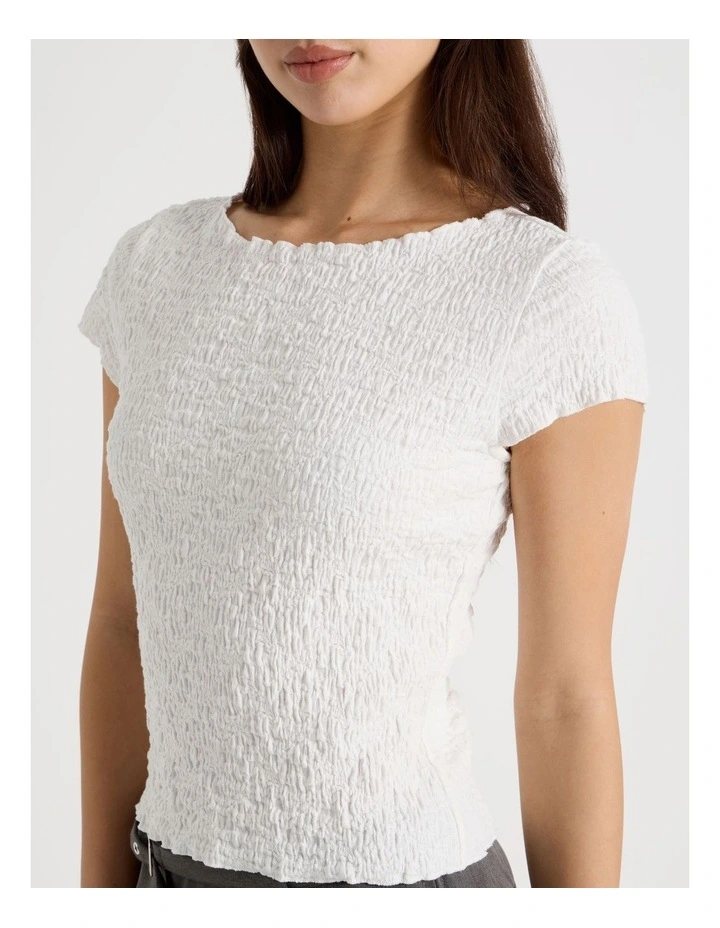 Textured Cap Sleeve Top in Snow White image 7