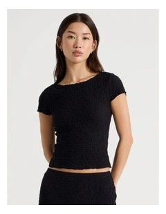 Textured Cap Sleeve Top in Jet Black