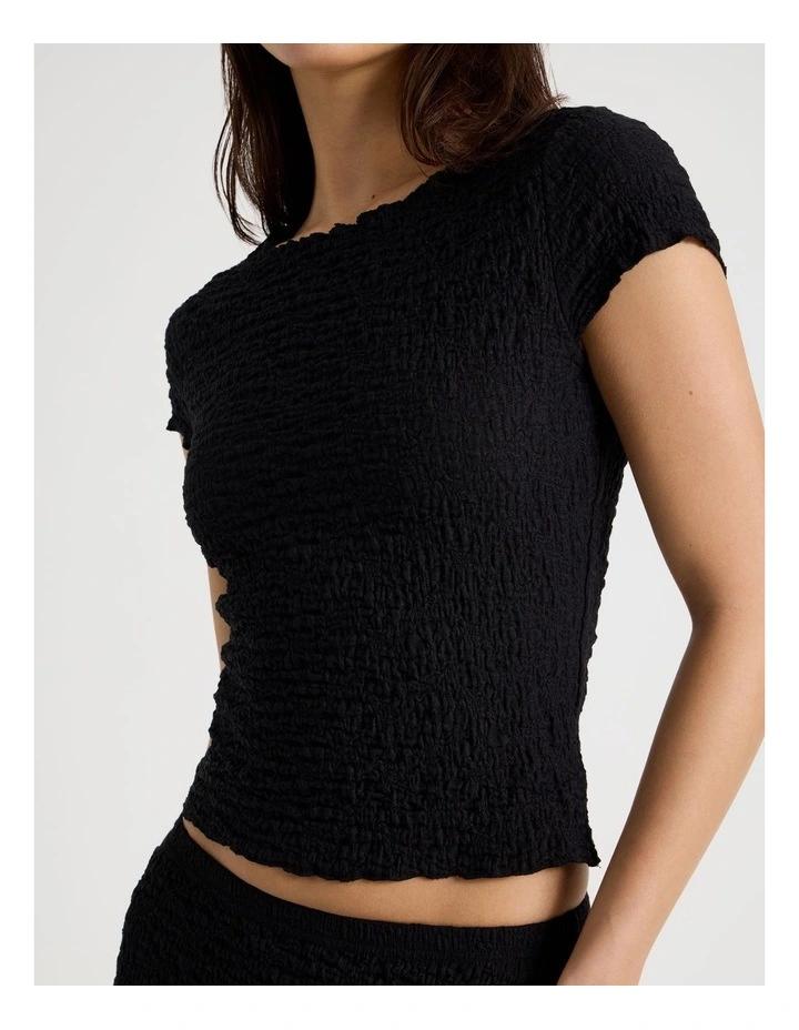 Textured Cap Sleeve Top in Jet Black image 3