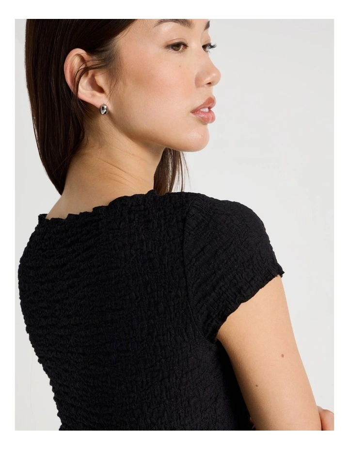 Textured Cap Sleeve Top in Jet Black image 4