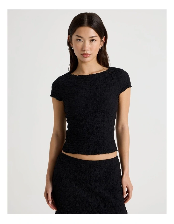 Textured Cap Sleeve Top in Jet Black image 5