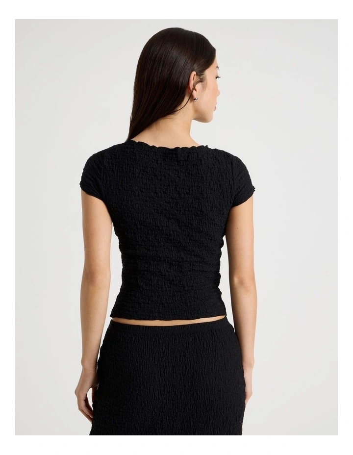 Textured Cap Sleeve Top in Jet Black image 6