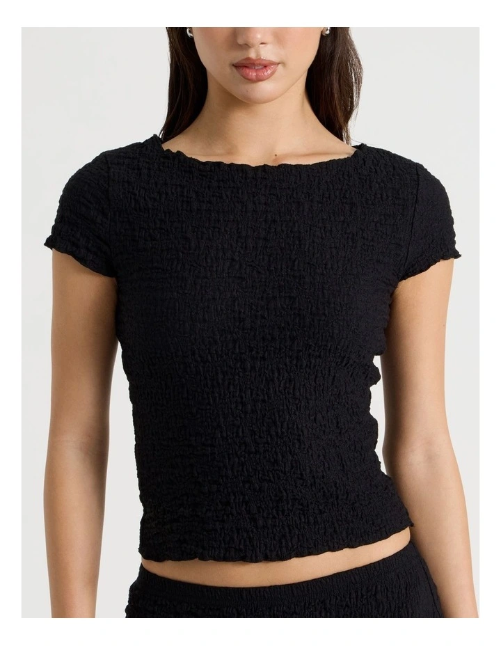Textured Cap Sleeve Top in Jet Black image 7