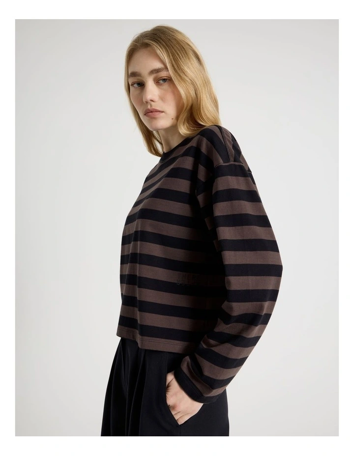 Long Sleeve Tee in Bracken and Jet Black Stripe image 4