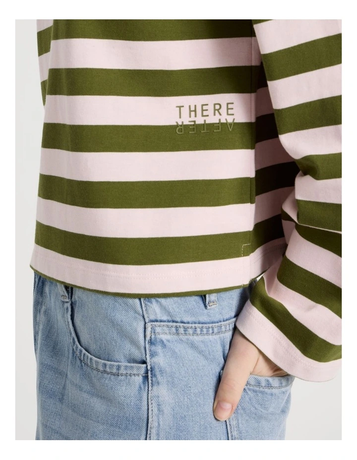 Long Sleeve Tee in Potpourri Pink and Moss Stripe image 5