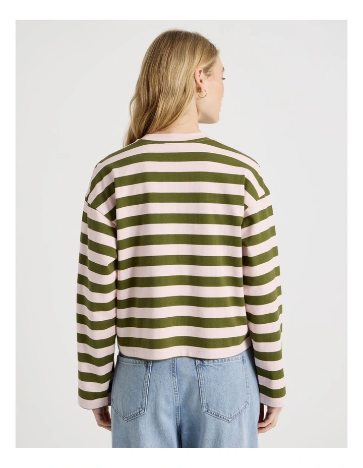 Long Sleeve Tee in Potpourri Pink and Moss Stripe image 6