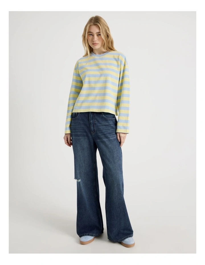 Long Sleeve Tee in Sky Blue and Pale Yellow Stripe image 1