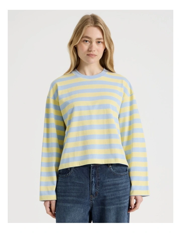 Long Sleeve Tee in Sky Blue and Pale Yellow Stripe image 2