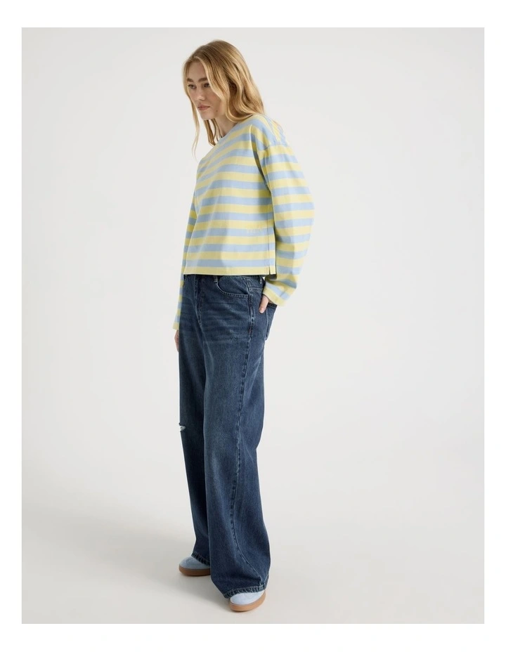 Long Sleeve Tee in Sky Blue and Pale Yellow Stripe image 3