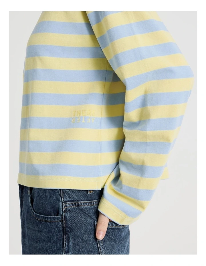 Long Sleeve Tee in Sky Blue and Pale Yellow Stripe image 4