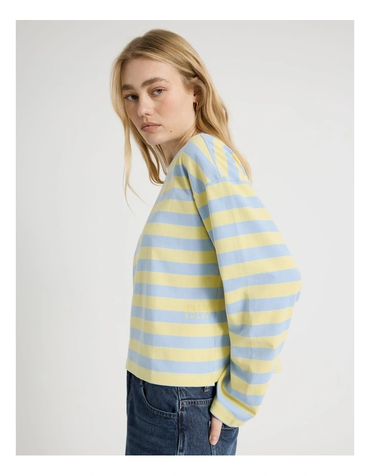 Long Sleeve Tee in Sky Blue and Pale Yellow Stripe image 5