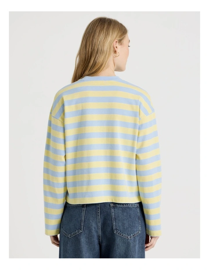 Long Sleeve Tee in Sky Blue and Pale Yellow Stripe image 6