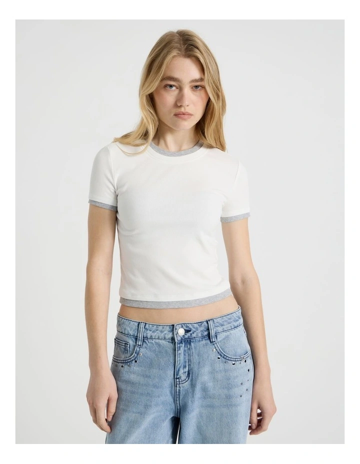 Double Layer Tee in Snow White and Grey Marle image 1