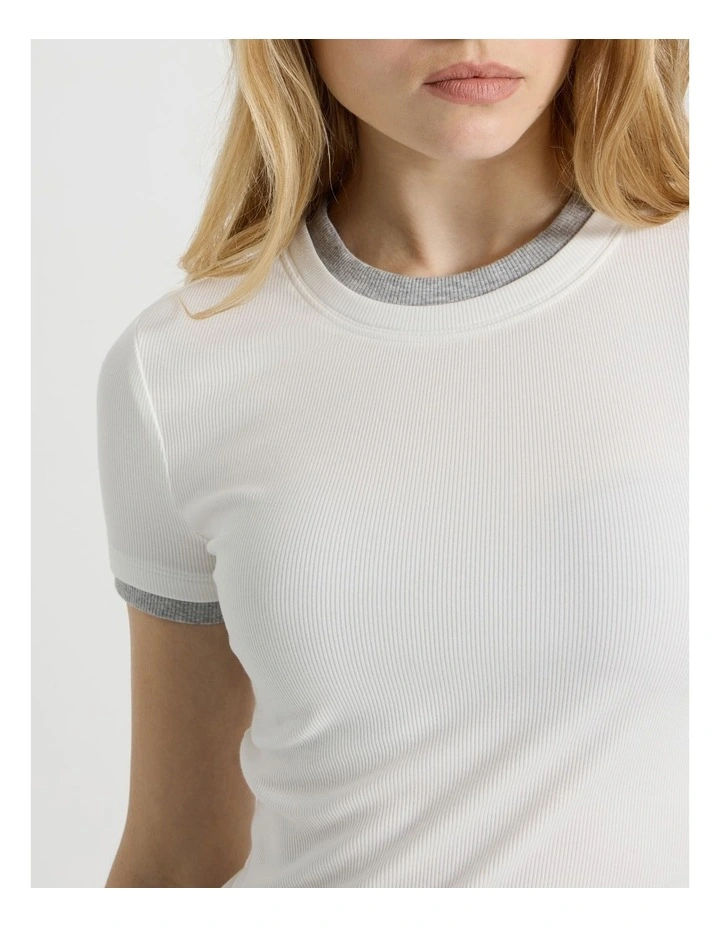 Double Layer Tee in Snow White and Grey Marle image 3