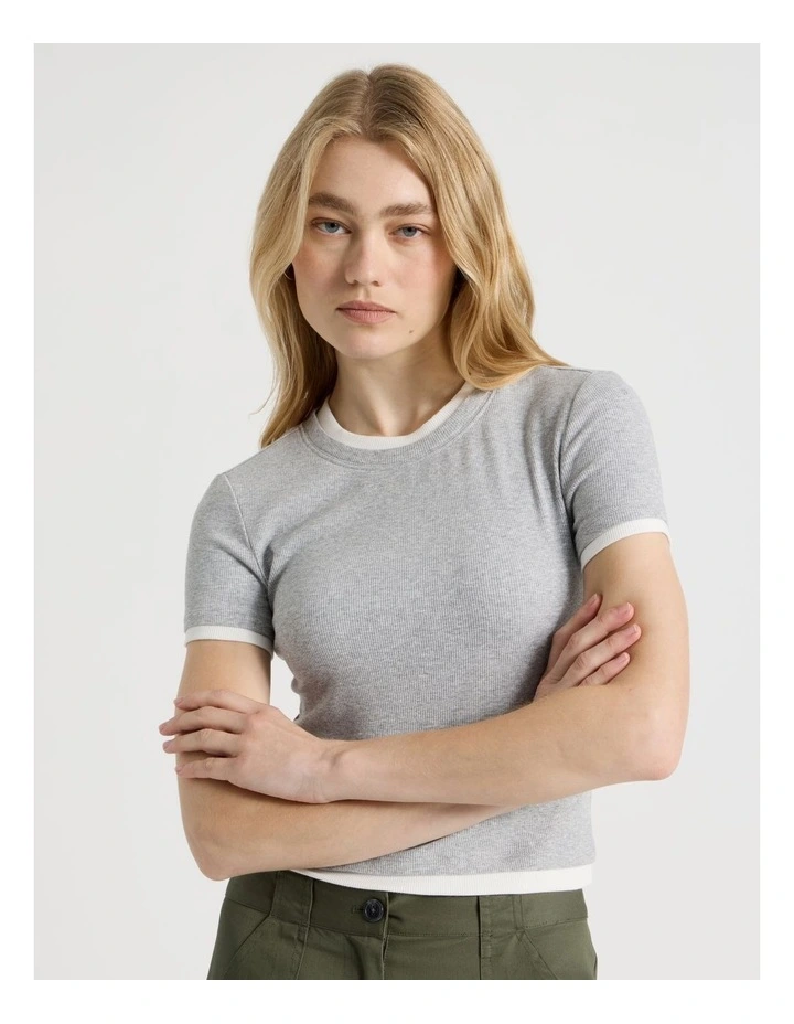 Double Layer Tee in Grey Marle and Snow White image 1