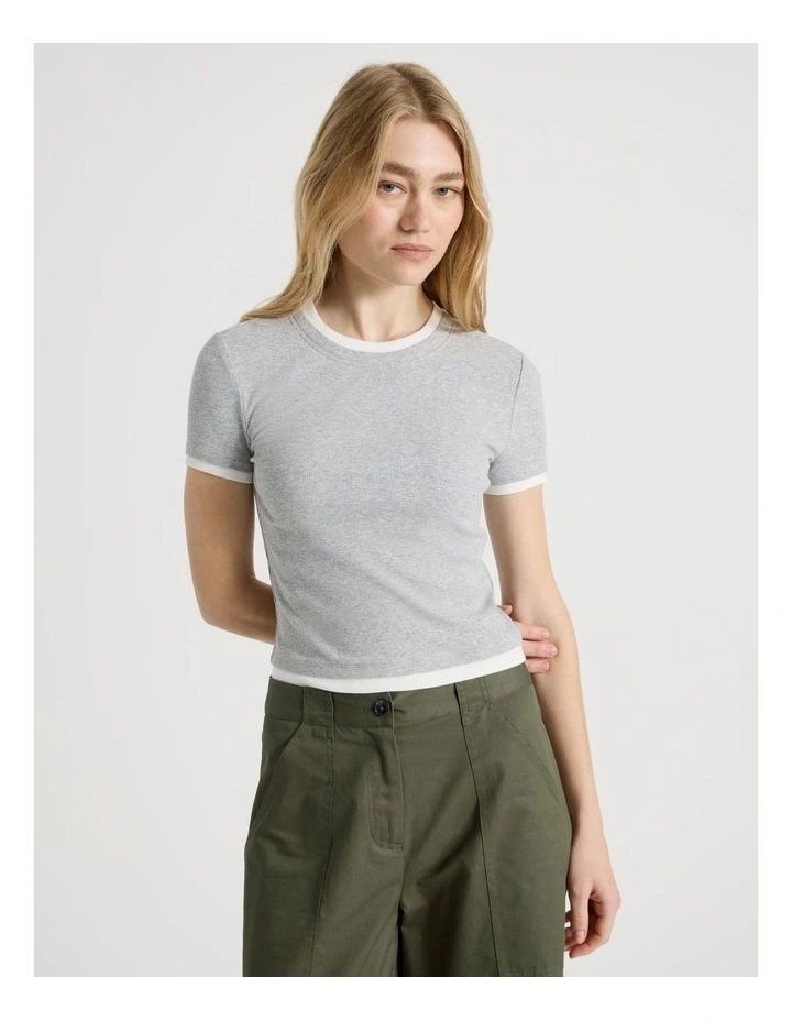 Double Layer Tee in Grey Marle and Snow White image 3
