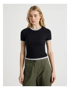 Double Layer Tee in Jet Black and Grey Marle