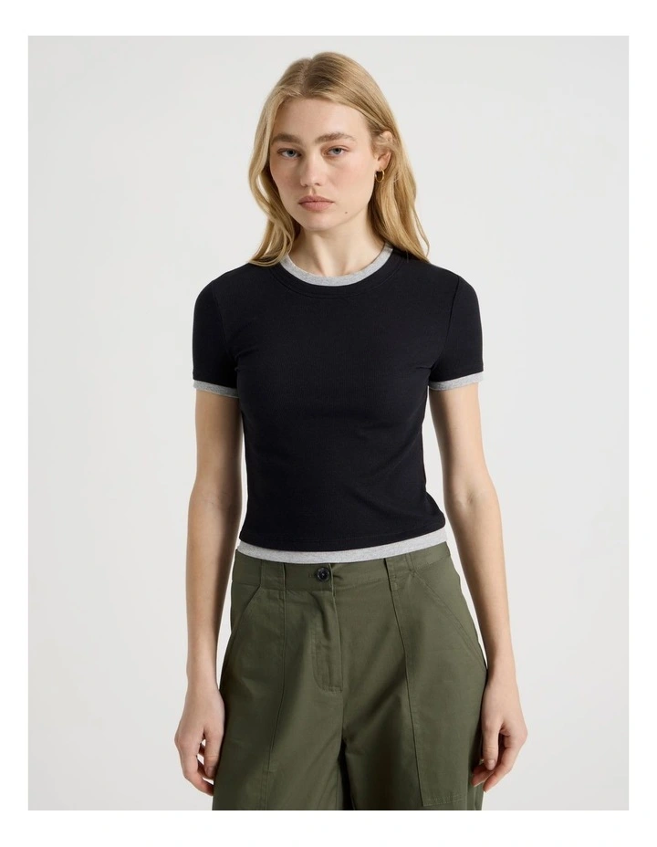 Double Layer Tee in Jet Black and Grey Marle image 1