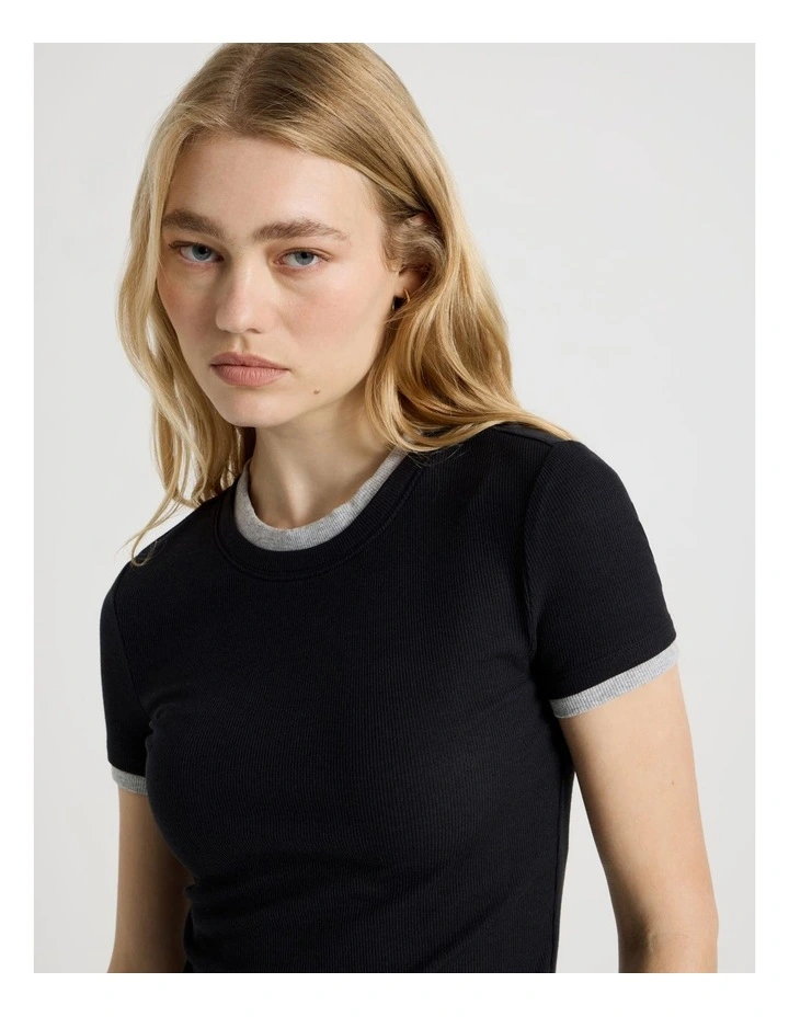 Double Layer Tee in Jet Black and Grey Marle image 3