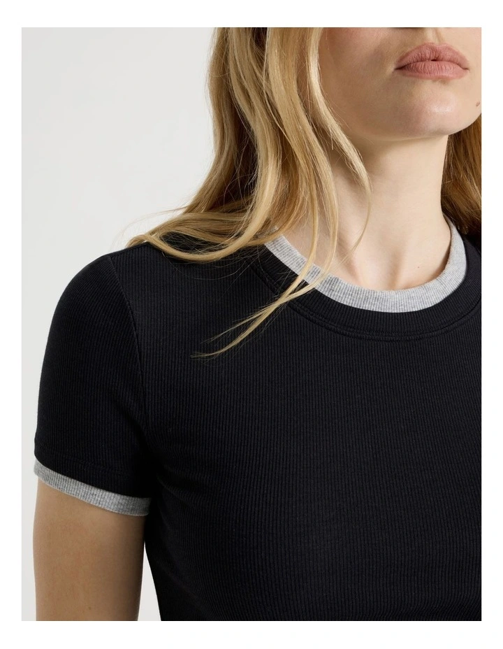 Double Layer Tee in Jet Black and Grey Marle image 4