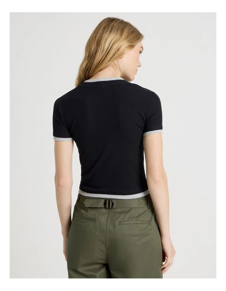 Double Layer Tee in Jet Black and Grey Marle image 5