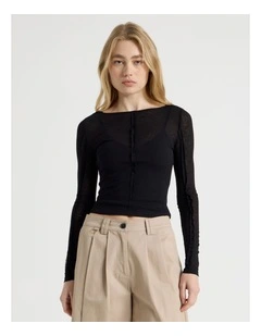 Double Layer Sheer Long Sleeve Tee in Jet Black