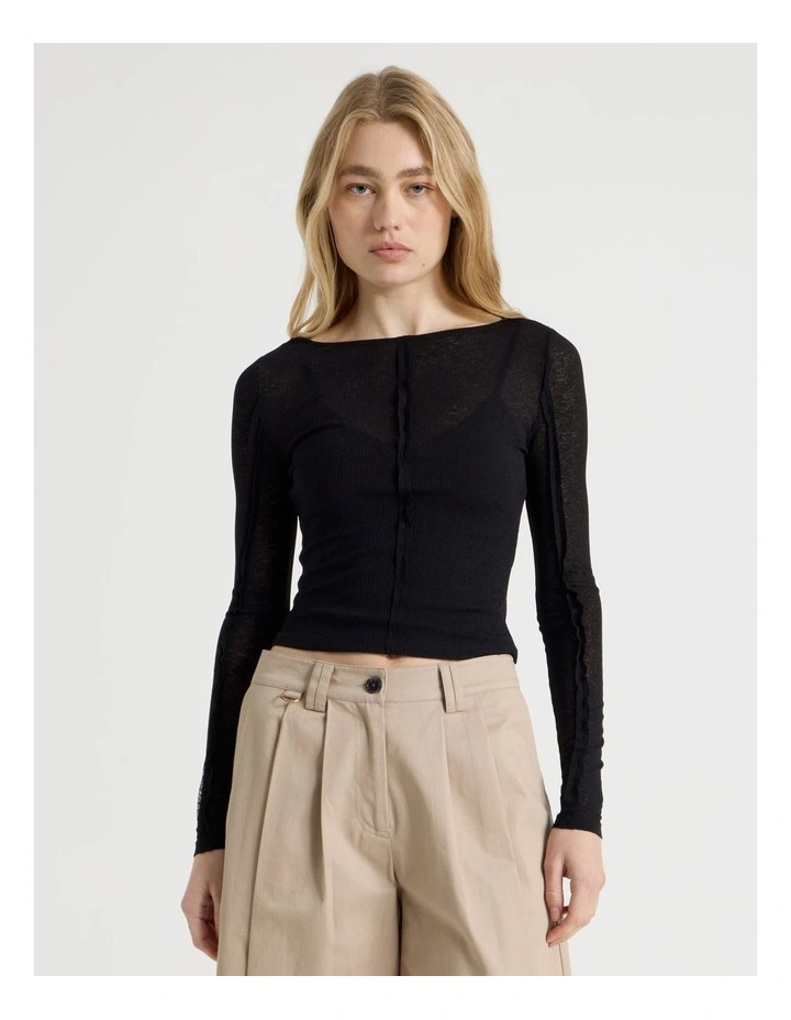 Double Layer Sheer Long Sleeve Tee in Jet Black image 1