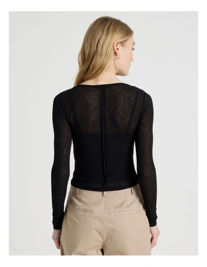 Double Layer Sheer Long Sleeve Tee in Jet Black image 5